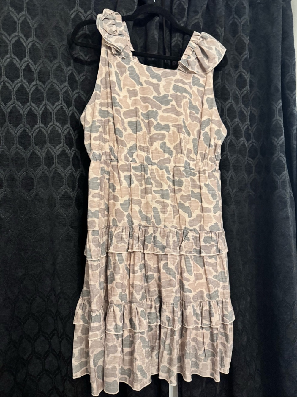 Women’s Ruffle Tiered Sleeveless Dress in Beige Camo - Picture 2 of 2
